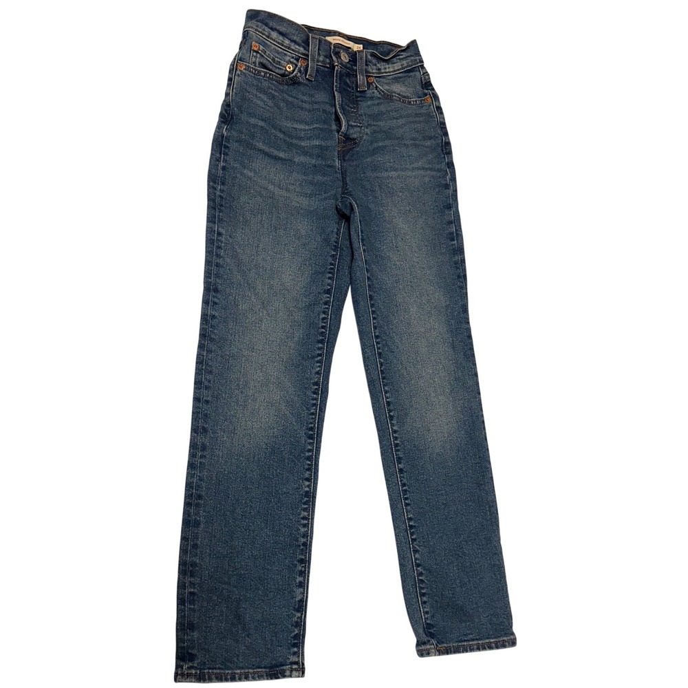 Levis Wedgie Straight Jeans Womens 24 Medium Wash Blue Denim Button High Rise